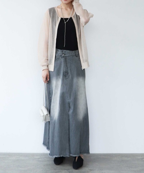 TITE IN THE STORE（ティテ　インザ　ストア）の「メッシュ編みジップニットカーディガン（カーディガン/ボレロ・レディース・ブラック/ベージュ/パープル・38）」の6枚目の写真