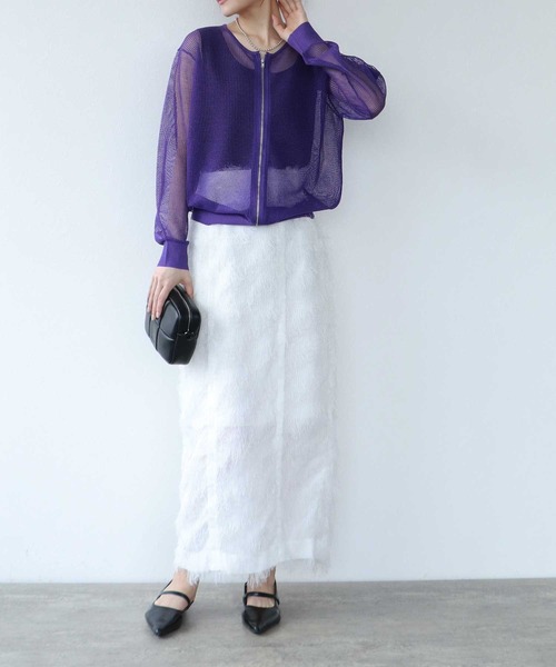 TITE IN THE STORE（ティテ　インザ　ストア）の「メッシュ編みジップニットカーディガン（カーディガン/ボレロ・レディース・ブラック/ベージュ/パープル・38）」の10枚目の写真