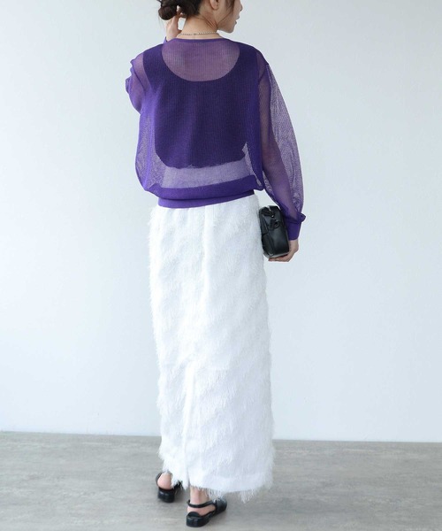 TITE IN THE STORE（ティテ　インザ　ストア）の「メッシュ編みジップニットカーディガン（カーディガン/ボレロ・レディース・ブラック/ベージュ/パープル・38）」の12枚目の写真