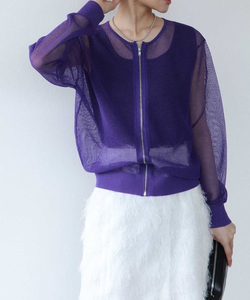 TITE IN THE STORE（ティテ　インザ　ストア）の「メッシュ編みジップニットカーディガン（カーディガン/ボレロ・レディース・ブラック/ベージュ/パープル・38）」の13枚目の写真