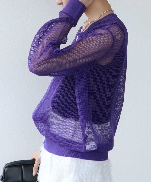 TITE IN THE STORE（ティテ　インザ　ストア）の「メッシュ編みジップニットカーディガン（カーディガン/ボレロ・レディース・ブラック/ベージュ/パープル・38）」の14枚目の写真