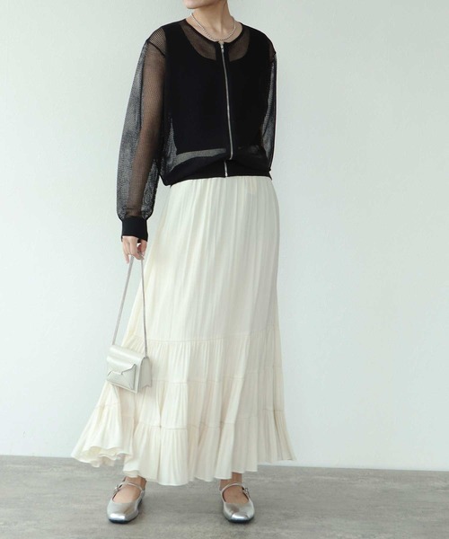 TITE IN THE STORE（ティテ　インザ　ストア）の「メッシュ編みジップニットカーディガン（カーディガン/ボレロ・レディース・ブラック/ベージュ/パープル・38）」の16枚目の写真