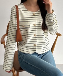 callautia | 金釦ボーダージャケット風カットカーディガン(カーディガン/ボレロ)