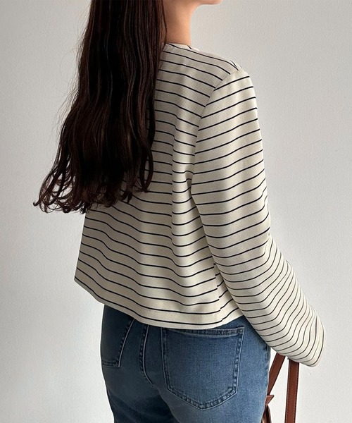 callautia（カラウティア）の「金釦ボーダージャケット風カットカーディガン（カーディガン/ボレロ・レディース・ブラック/アイボリー/ネイビー・SMALL/MEDIUM/LARGE）」の10枚目の写真