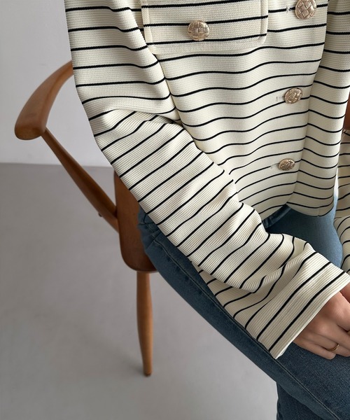 callautia（カラウティア）の「金釦ボーダージャケット風カットカーディガン（カーディガン/ボレロ・レディース・ブラック/アイボリー/ネイビー・SMALL/MEDIUM/LARGE）」の11枚目の写真