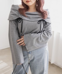 CLETTE（クレット）の「ドロストリボンチェック柄プルオーバー（Tシャツ/カットソー）」