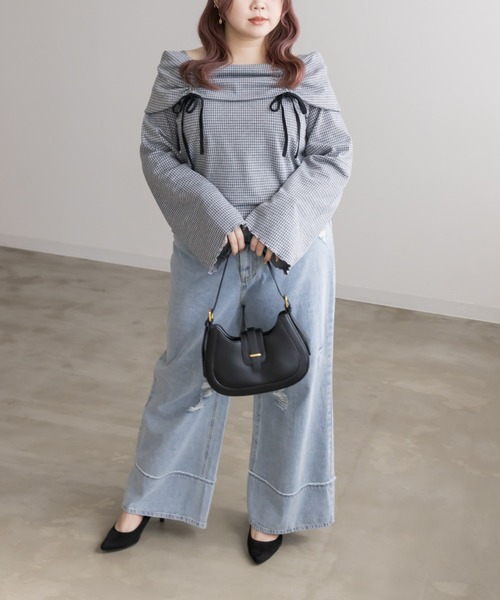 CLETTE（クレット）の「ドロストリボンチェック柄プルオーバー（Tシャツ/カットソー・レディース・グレー/ブラック・4L/3L/LL）」の11枚目の写真