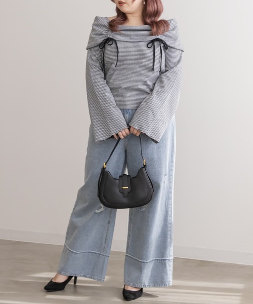 CLETTE（クレット）の「ドロストリボンチェック柄プルオーバー（Tシャツ/カットソー・レディース・グレー/ブラック・4L/3L/LL）」の12枚目の写真