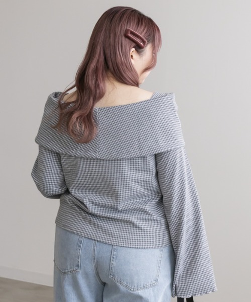 CLETTE（クレット）の「ドロストリボンチェック柄プルオーバー（Tシャツ/カットソー・レディース・グレー/ブラック・4L/3L/LL）」の13枚目の写真