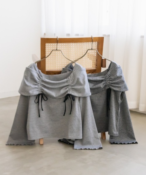 CLETTE（クレット）の「ドロストリボンチェック柄プルオーバー（Tシャツ/カットソー・レディース・グレー/ブラック・4L/3L/LL）」の8枚目の写真