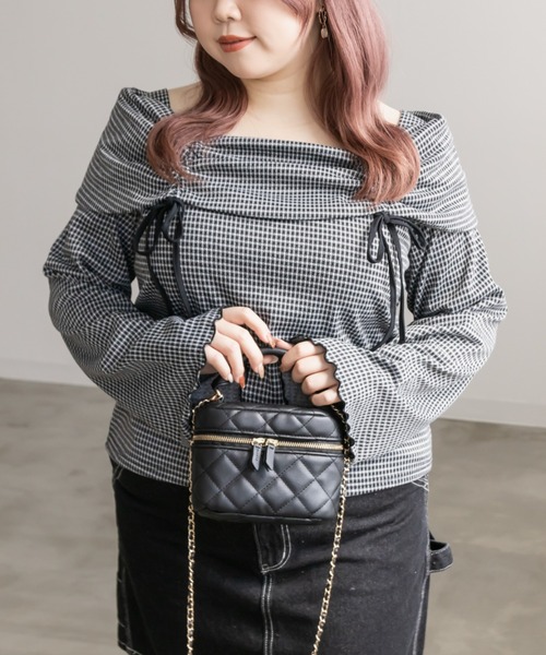 CLETTE（クレット）の「ドロストリボンチェック柄プルオーバー（Tシャツ/カットソー・レディース・グレー/ブラック・4L/3L/LL）」の3枚目の写真