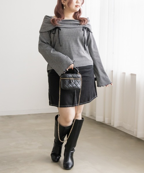 CLETTE（クレット）の「ドロストリボンチェック柄プルオーバー（Tシャツ/カットソー・レディース・グレー/ブラック・4L/3L/LL）」の5枚目の写真