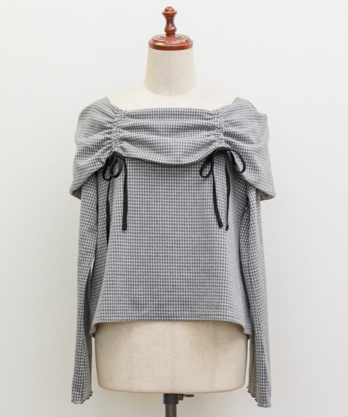 CLETTE（クレット）の「ドロストリボンチェック柄プルオーバー（Tシャツ/カットソー・レディース・グレー/ブラック・4L/3L/LL）」の14枚目の写真