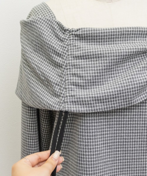 CLETTE（クレット）の「ドロストリボンチェック柄プルオーバー（Tシャツ/カットソー・レディース・グレー/ブラック・4L/3L/LL）」の17枚目の写真