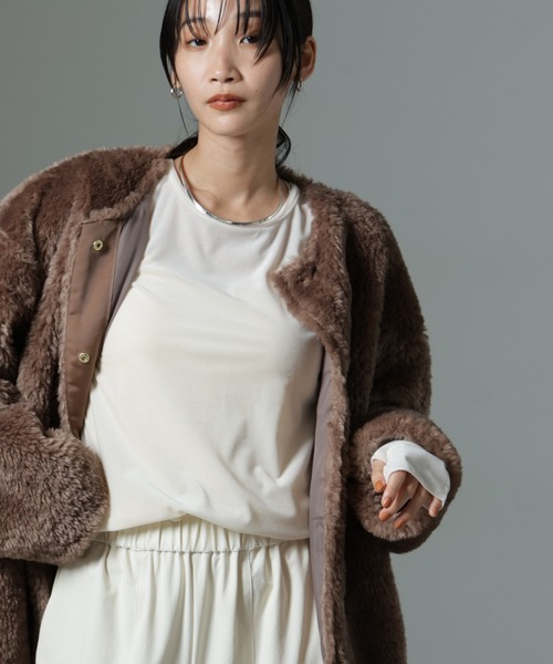 NANO universe（ナノユニバース）の「シアーベロアロングTシャツ（Tシャツ/カットソー・レディース・ブラック/イエロー/アイボリー・FREE）」の16枚目の写真