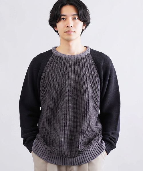 jiggys shop(ジギーズショップ)の「3色配色 ローゲージラグランリブ編みニットセーター(ニット/セーター・メンズ・カーキ/ブラック/ネイビー・X-LARGE/MEDIUM/LARGE)」の1枚目の写真