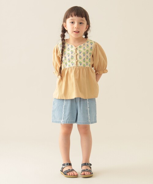 BEAMS mini(ビームスミニ)の「エスニック フラワー ブラウス 2025SS(90~150cm)(シャツ/ブラウス・キッズ・イエロー/ピンク・90/100/110/120/130/140/150)」の6枚目の写真