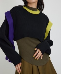 【PLUS】カラーブロックレイヤードセットニット