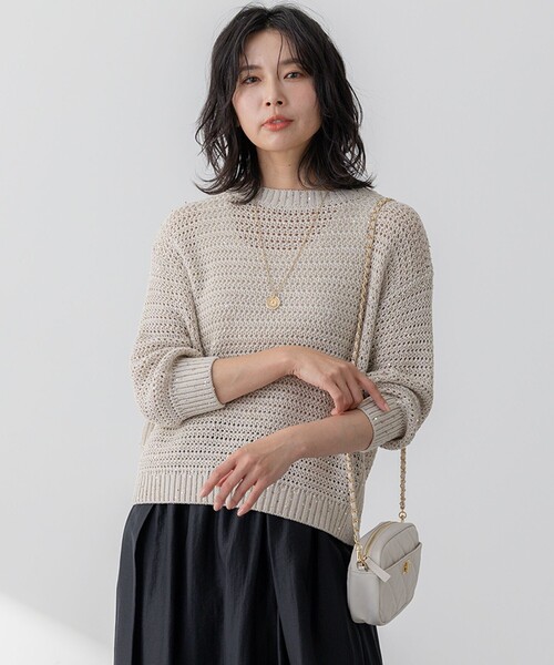 23区 L（ニジュウサンクオオキイサイズ）の「【洗える】スパングル ボートネック ニット（ニット/セーター・レディース・ライトグレー系/ベージュ系/ブラック系・46/44）」の3枚目の写真