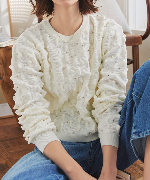 セール】スタッズ付きポコポコニットトップス（ニット/セーター