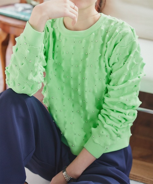 セール】スタッズ付きポコポコニットトップス（ニット/セーター