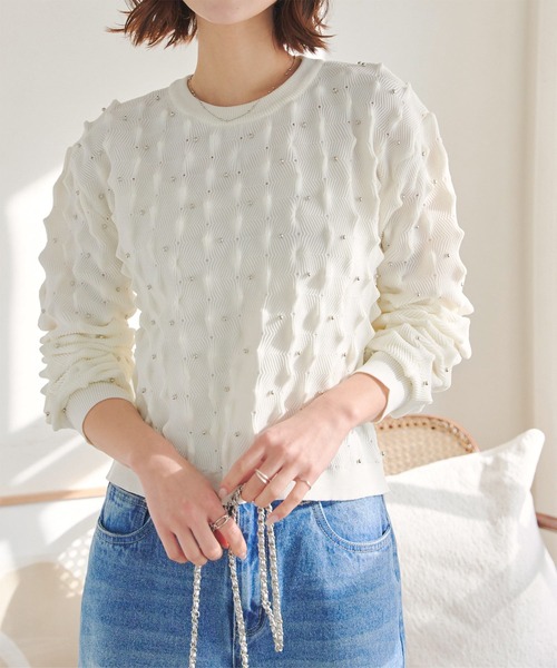 スタッズ付きポコポコニットトップス（ニット/セーター）｜KOBE
