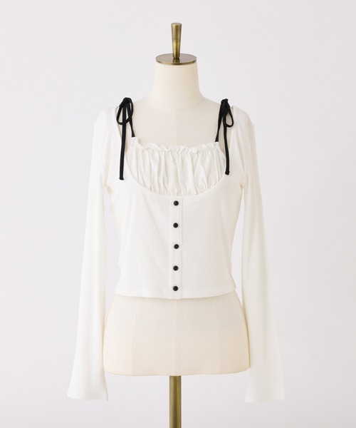 one after another NICE CLAUP(ワンアフターアナザーナイスクラップ)の「ドッキングトップス(Tシャツ/カットソー・レディース・オフホワイト/ネイビー/ブラック/サックスブルー・FREE)」の7枚目の写真