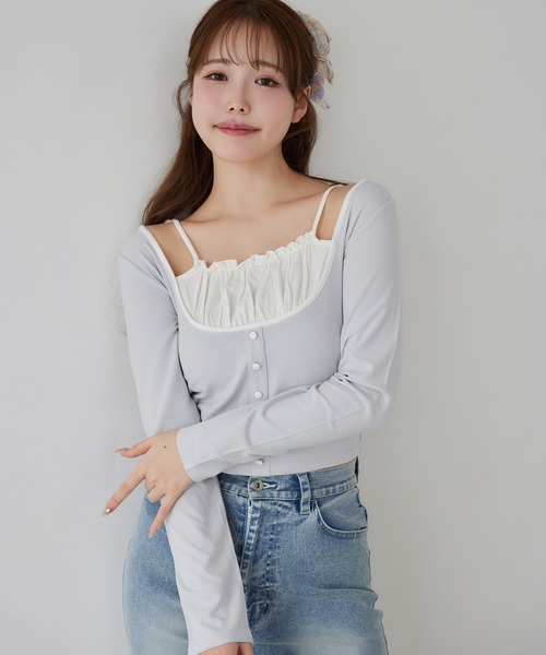 one after another NICE CLAUP(ワンアフターアナザーナイスクラップ)の「ドッキングトップス(Tシャツ/カットソー・レディース・オフホワイト/ネイビー/ブラック/サックスブルー・FREE)」の15枚目の写真