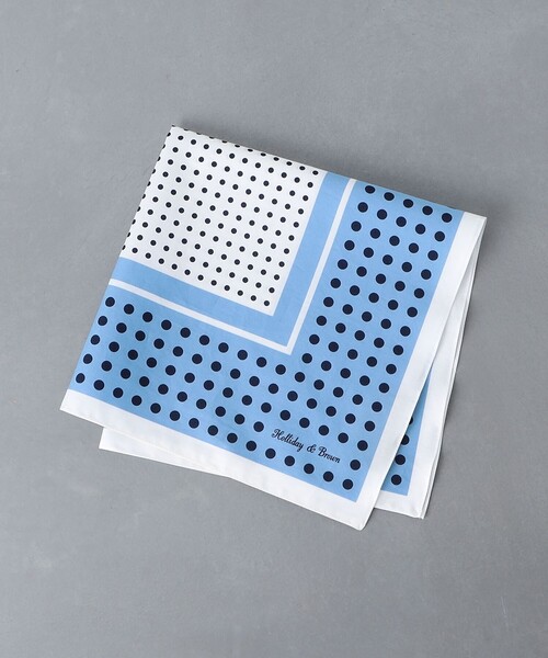 45R】45rpm 綿100% ハンドプリント ドット柄バンダナ スカーフ