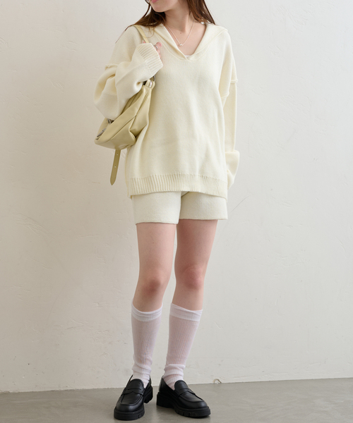 U by SPICK&SPAN(ユーバイスピックアンドスパン)の「ニットショートパンツ(その他パンツ・レディース・アイボリー/ネイビー・FREE)」の4枚目の写真