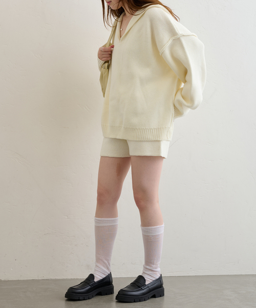 U by SPICK&SPAN(ユーバイスピックアンドスパン)の「ニットショートパンツ(その他パンツ・レディース・アイボリー/ネイビー・FREE)」の6枚目の写真