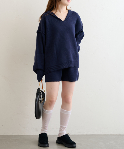 U by SPICK&SPAN(ユーバイスピックアンドスパン)の「ニットショートパンツ(その他パンツ・レディース・アイボリー/ネイビー・FREE)」の12枚目の写真