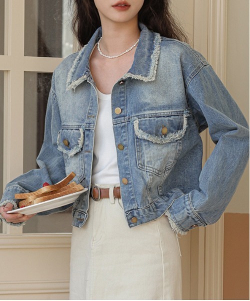 WEGO（ウィゴー）の「WEGO/フリンジラインショートデニムジャケット（デニムジャケット・レディース・ブルー・MEDIUM/LARGE）」の2枚目の写真