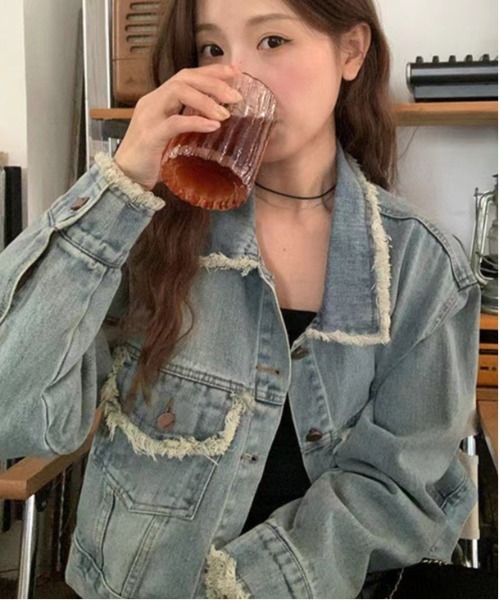 WEGO（ウィゴー）の「WEGO/フリンジラインショートデニムジャケット（デニムジャケット・レディース・ブルー・MEDIUM/LARGE）」の3枚目の写真