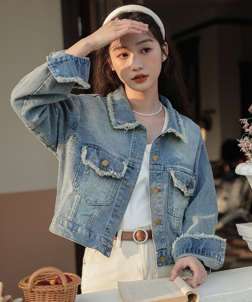 WEGO（ウィゴー）の「WEGO/フリンジラインショートデニムジャケット（デニムジャケット・レディース・ブルー・MEDIUM/LARGE）」の5枚目の写真