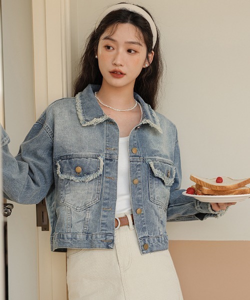 WEGO（ウィゴー）の「WEGO/フリンジラインショートデニムジャケット（デニムジャケット・レディース・ブルー・MEDIUM/LARGE）」の6枚目の写真