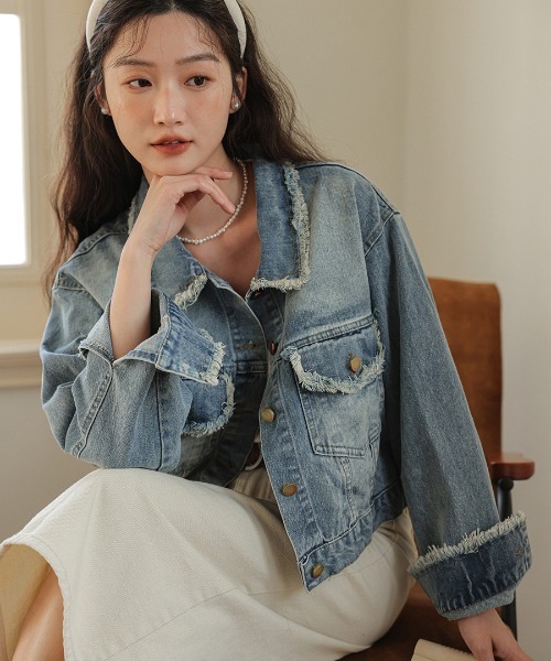 WEGO（ウィゴー）の「WEGO/フリンジラインショートデニムジャケット（デニムジャケット・レディース・ブルー・MEDIUM/LARGE）」の7枚目の写真