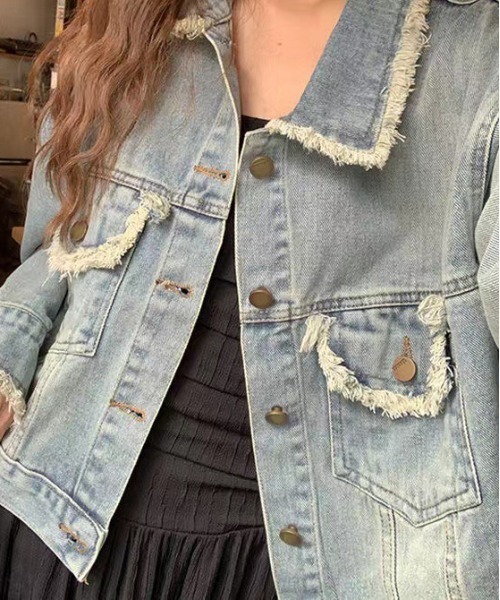 WEGO（ウィゴー）の「WEGO/フリンジラインショートデニムジャケット（デニムジャケット・レディース・ブルー・MEDIUM/LARGE）」の8枚目の写真