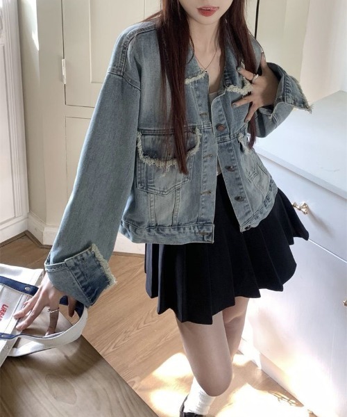 WEGO（ウィゴー）の「WEGO/フリンジラインショートデニムジャケット（デニムジャケット・レディース・ブルー・MEDIUM/LARGE）」の11枚目の写真