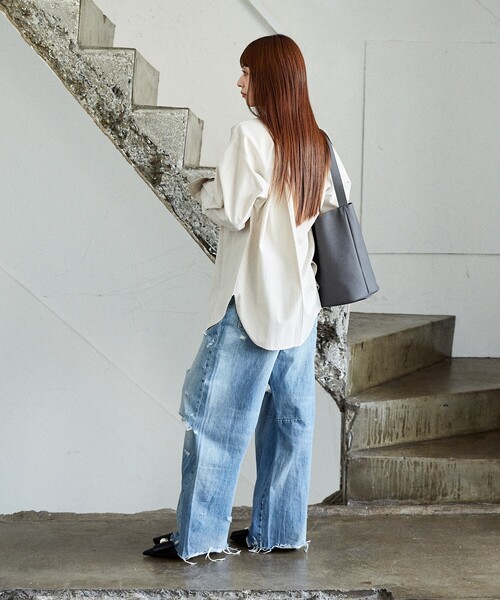 PUBLUX(パブリュクス)の「PUBLUX/パブリュクス ルーズフィット ベーシック シャツ 限定展開(シャツ/ブラウス・レディース・ベージュ/グリーン/ナチュラル/サックスブルー・フリ-)」の10枚目の写真