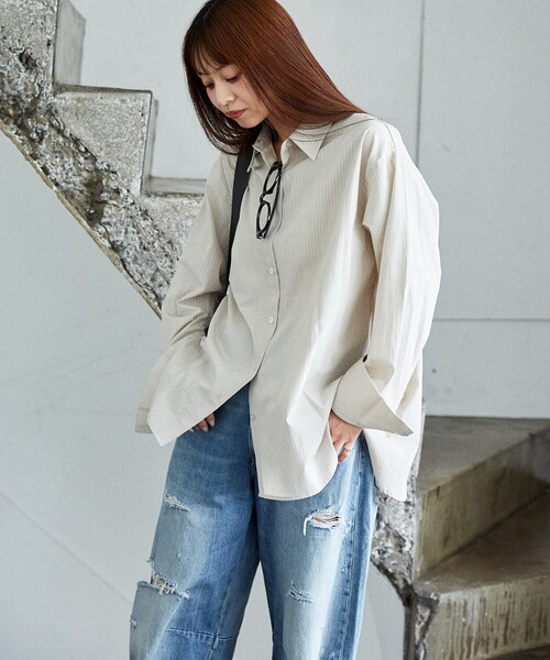 PUBLUX(パブリュクス)の「PUBLUX/パブリュクス ルーズフィット ベーシック シャツ 限定展開(シャツ/ブラウス・レディース・ベージュ/グリーン/ナチュラル/サックスブルー・フリ-)」の12枚目の写真