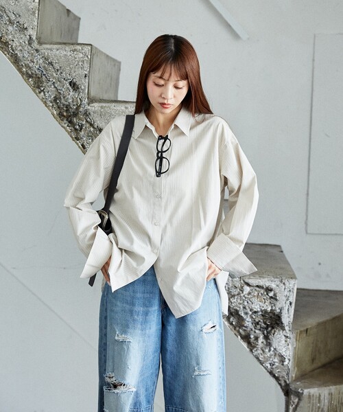 PUBLUX(パブリュクス)の「PUBLUX/パブリュクス ルーズフィット ベーシック シャツ 限定展開(シャツ/ブラウス・レディース・ベージュ/グリーン/ナチュラル/サックスブルー・フリ-)」の13枚目の写真
