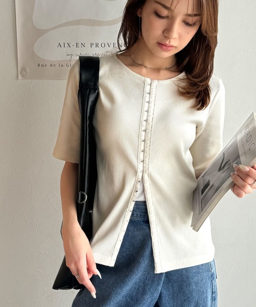 セール】大人の抜け感カジュアル。綿100％前後2way5分袖フロントホック