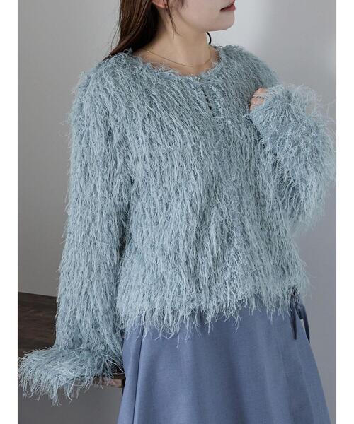 ehka sopo（エヘカソポ）の「シャギークルーカーディガン（カーディガン/ボレロ・レディース・キナリ/イエロー/ピンク/サックスブルー・F）」の3枚目の写真