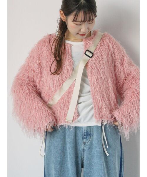 ehka sopo（エヘカソポ）の「シャギークルーカーディガン（カーディガン/ボレロ・レディース・キナリ/イエロー/ピンク/サックスブルー・F）」の4枚目の写真