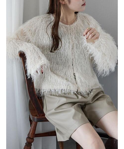 ehka sopo（エヘカソポ）の「シャギークルーカーディガン（カーディガン/ボレロ・レディース・キナリ/イエロー/ピンク/サックスブルー・F）」の5枚目の写真