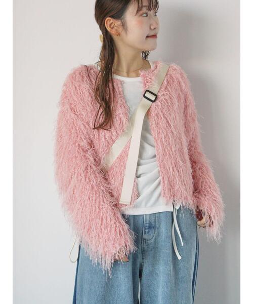 ehka sopo（エヘカソポ）の「シャギークルーカーディガン（カーディガン/ボレロ・レディース・キナリ/イエロー/ピンク/サックスブルー・F）」の6枚目の写真