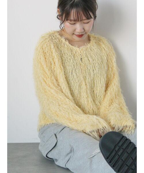 ehka sopo（エヘカソポ）の「シャギークルーカーディガン（カーディガン/ボレロ・レディース・キナリ/イエロー/ピンク/サックスブルー・F）」の13枚目の写真