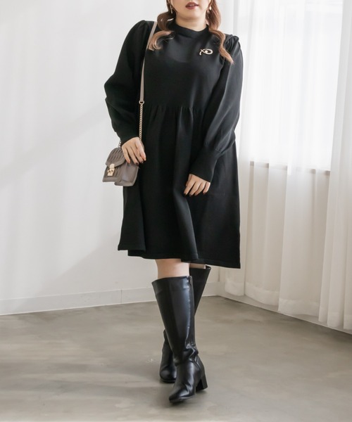 CLETTE（クレット）の「ブローチ付きニットミニワンピース（ワンピース・レディース・ブラック/チャコールグレー/ピンク/ブルー・LL/4L/3L）」の13枚目の写真