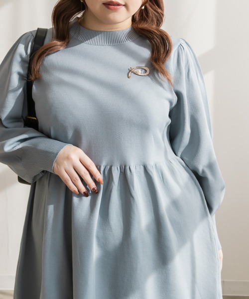 CLETTE（クレット）の「ブローチ付きニットミニワンピース（ワンピース・レディース・ブラック/チャコールグレー/ピンク/ブルー・LL/4L/3L）」の20枚目の写真
